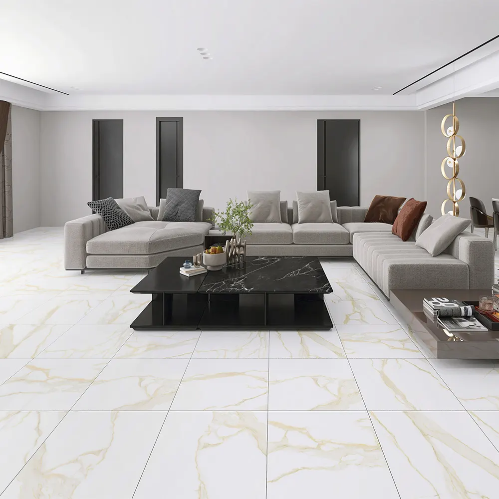 Non-Slip Marble-Look Glazed Porcelain Wall And Floor Tile 600x600mm
