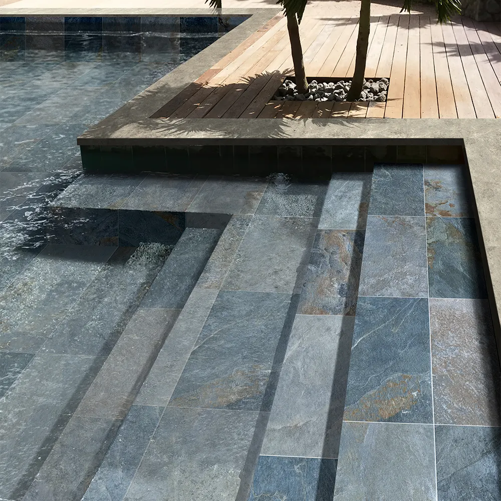 Non-Slip Stone-Look Porcelain Swimming Pool Tile 300x600mm