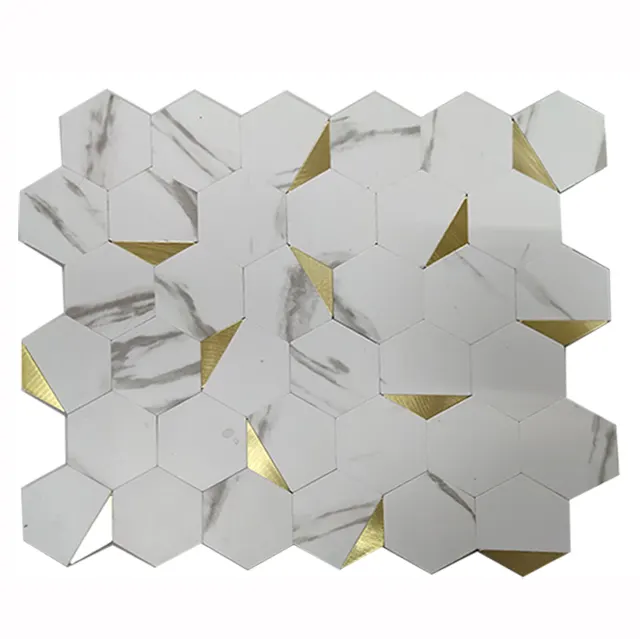Black/Gold Hexagonal Ceramic Mosaic Tile 300x300