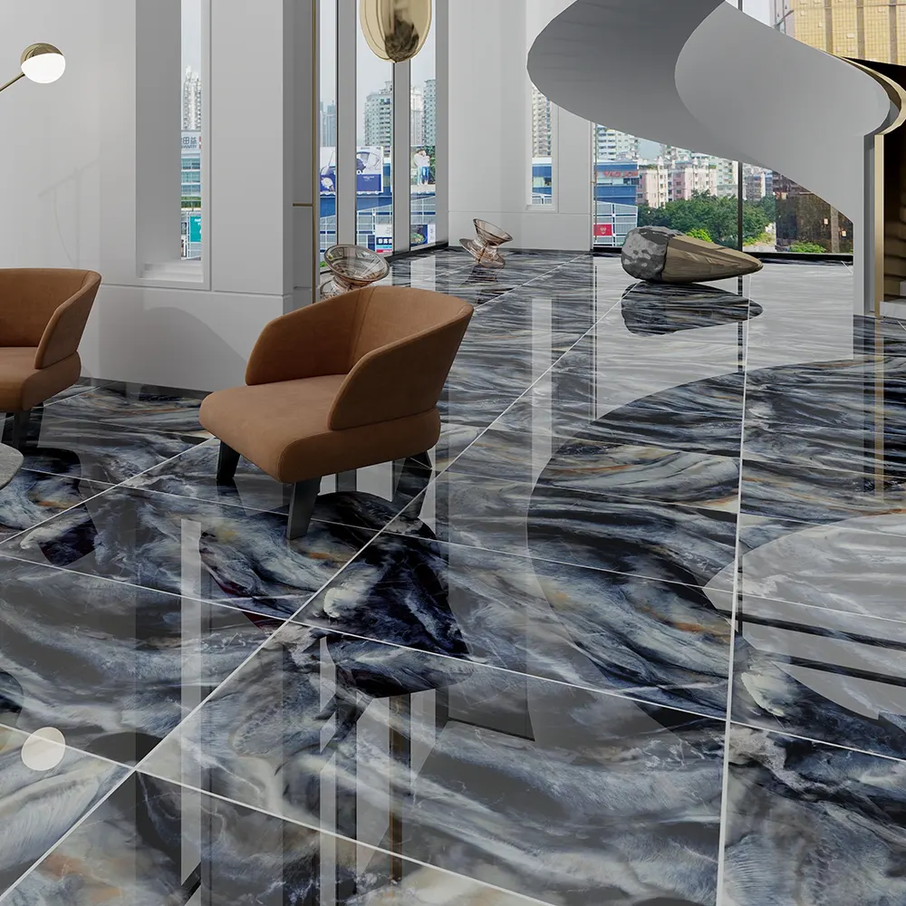Non-Slip Marble-Look Glossy Porcelain Wall And Floor Tile 60x120cm