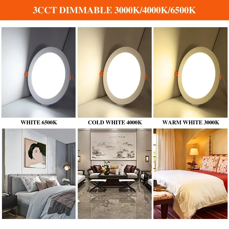 Adjustable Round Aluminum LED Panel Light 3-24W 6in/8in/12in 3CCT Selectable