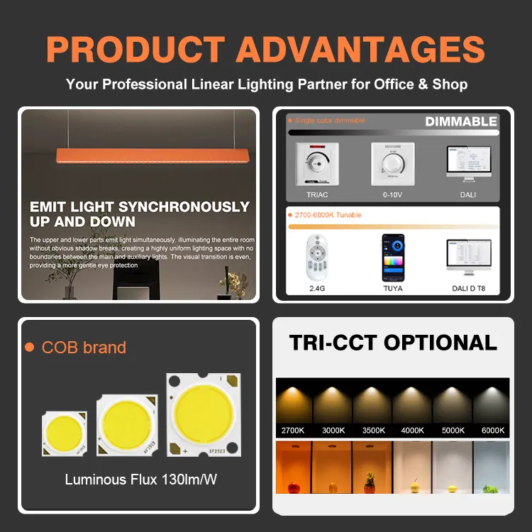 Aluminum LED Pendant Light 1300x43x80mm 40W