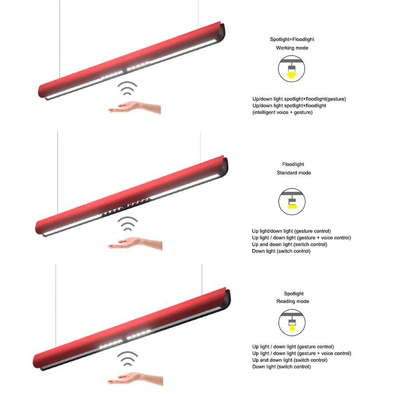 Aluminum Linear LED Pendant Light 55x83x1200mm Gold 36/48W