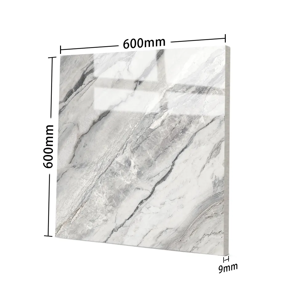 Marble-Look Gray Glossy Porcelain Floor Tile 600x600mm