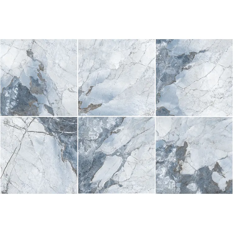 Marble-Look Blue Glossy Porcelain Floor Tile 600x600mm