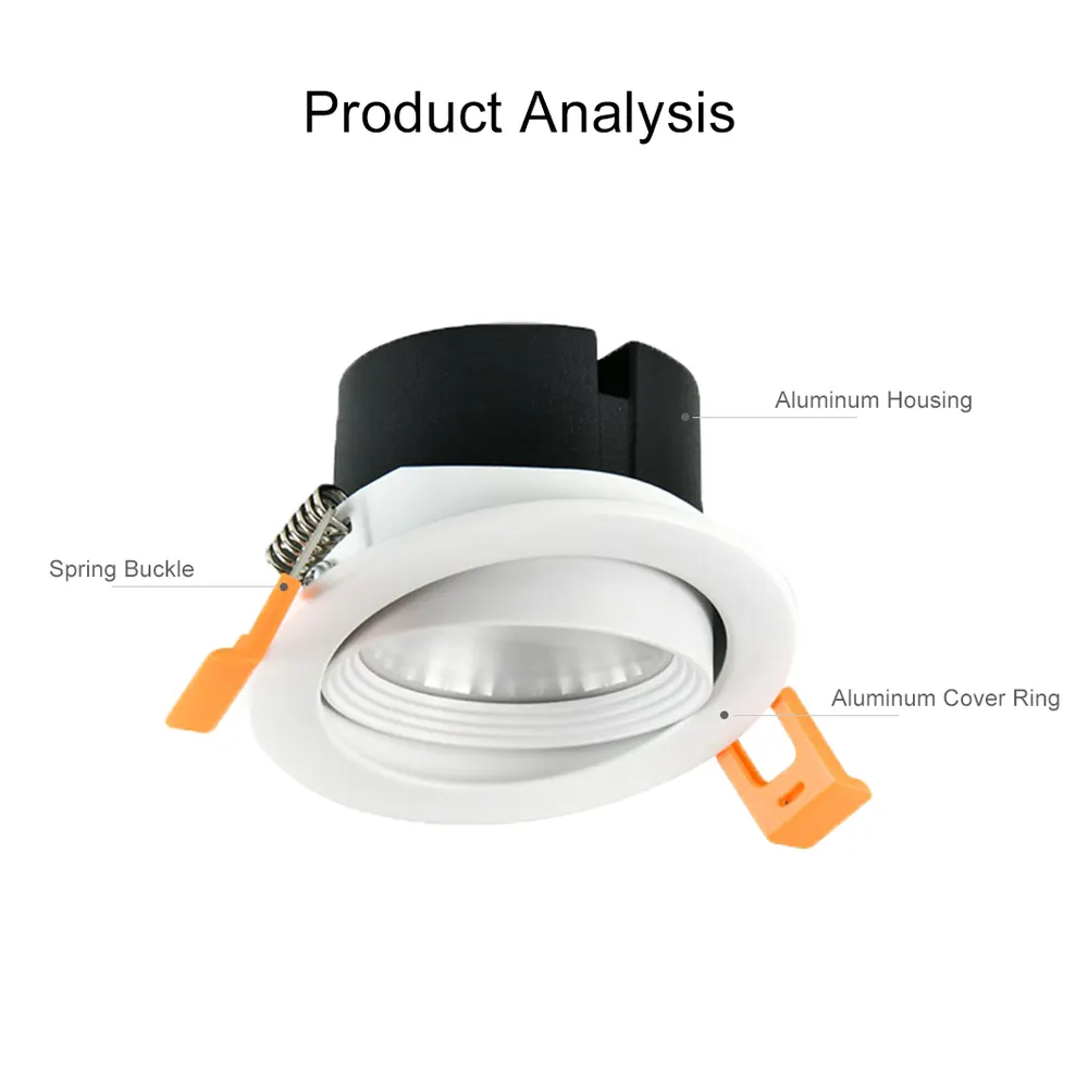 Adjustable Aluminum LED Downlight White 3-50W 24V 75mm 3CCT Selectable
