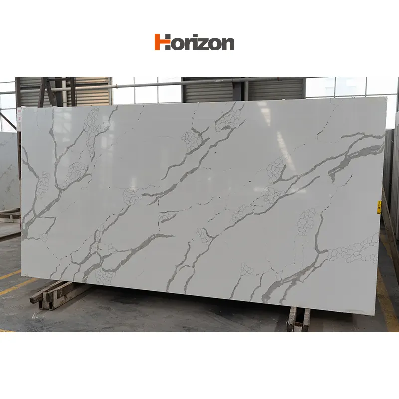 Marble-Look White Engineered Quartz Slab 3200x1600mm