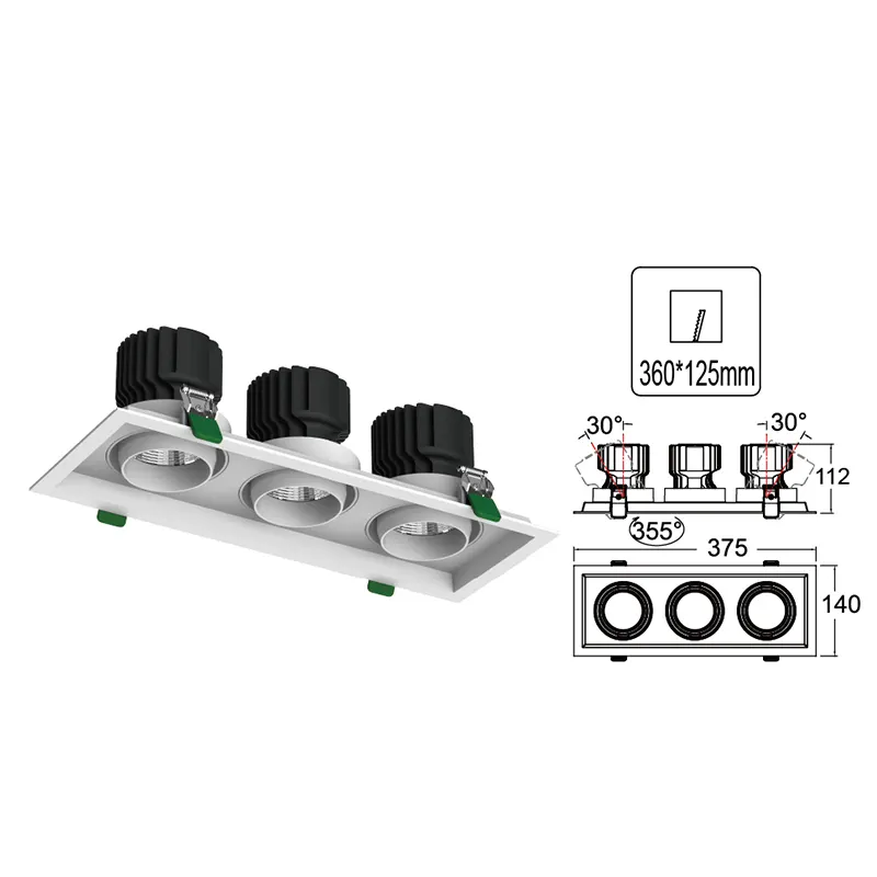 Adjustable Recessed Aluminum LED Grille Spotlight 24-32W