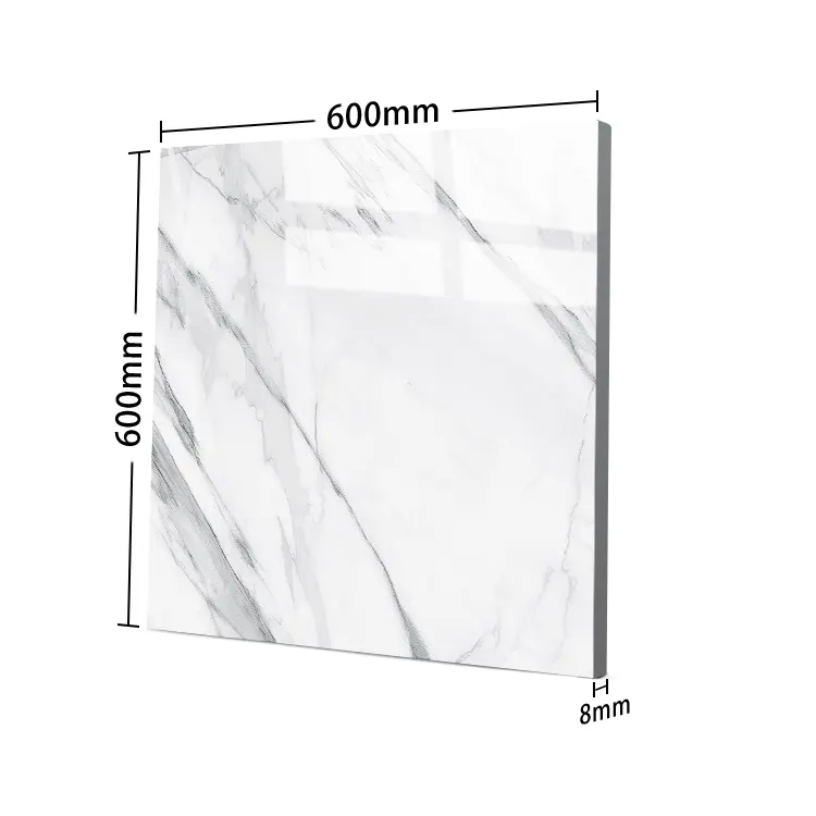 Marble-Look White Glossy Porcelain Wall And Floor Tile 600x600mm