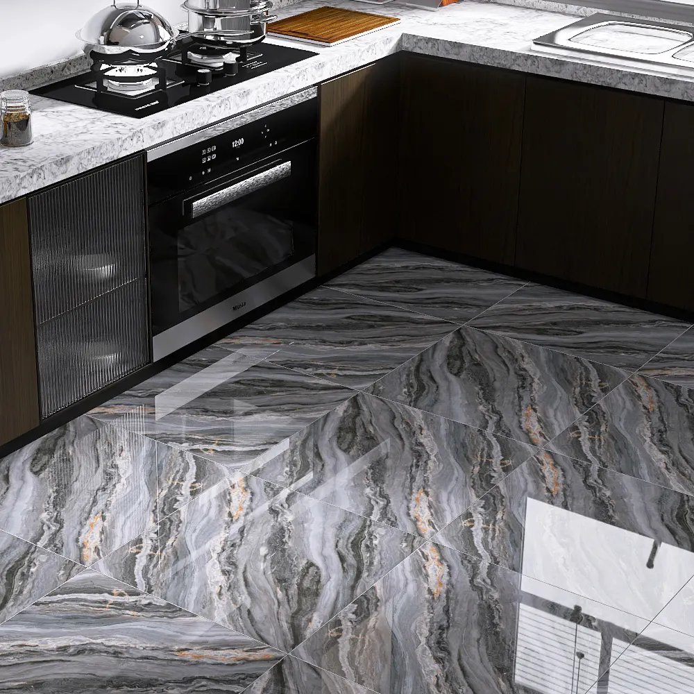 Non-Slip Stone-Look Polished Porcelain Floor Tile 600x600mm
