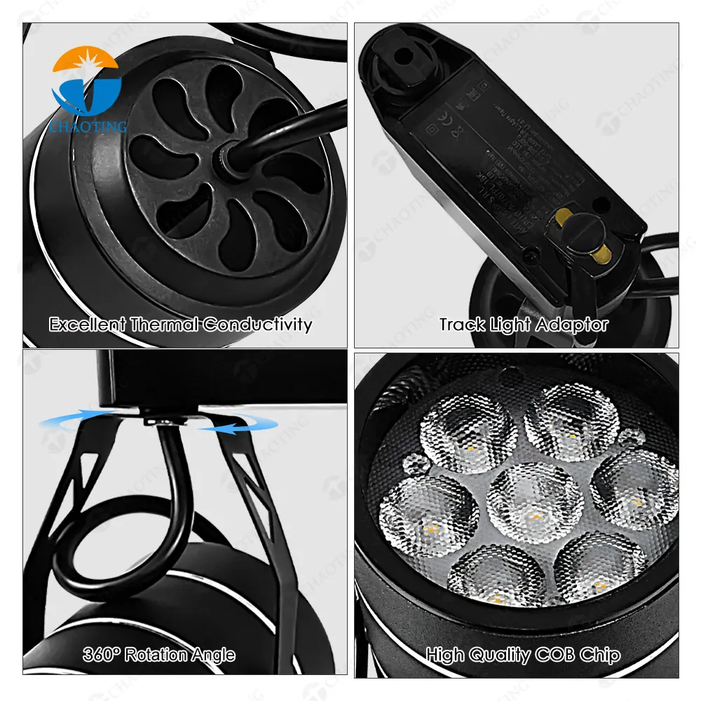 Adjustable Aluminum LED Track Spotlight Black 7-18W 3000K/4000K/6000K