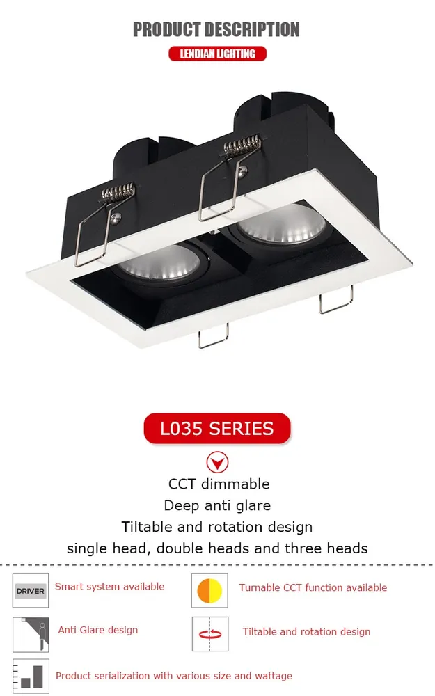 Rotatable Recessed Square LED Grille Spotlight 9-90W 3