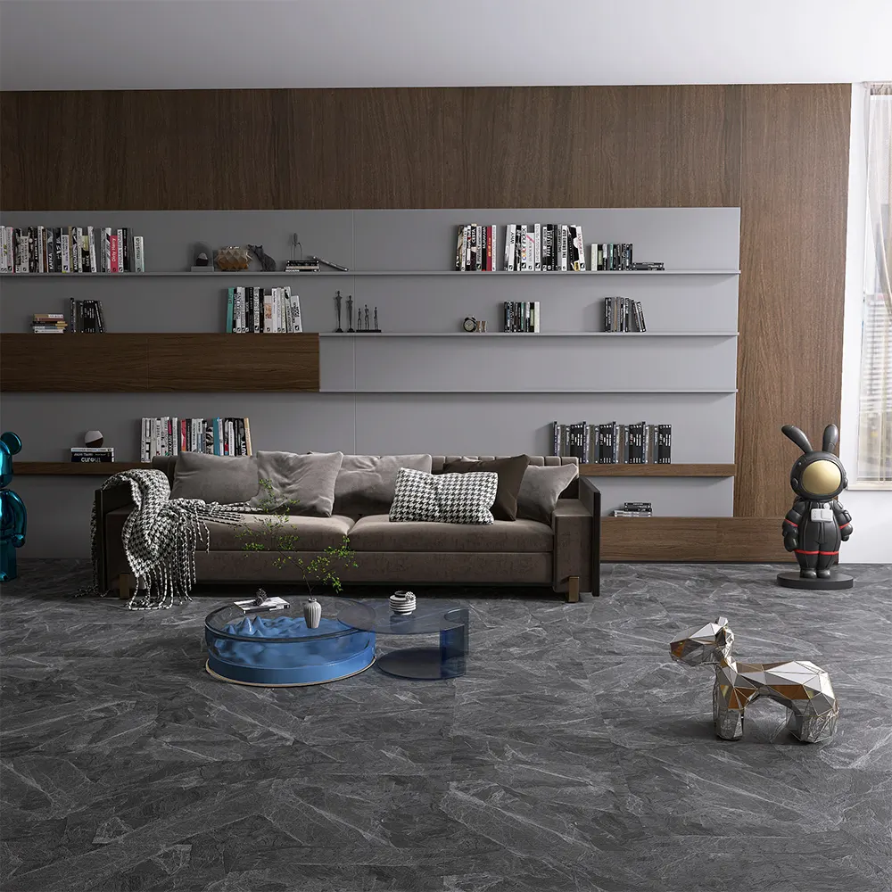Wood-Look Black Glazed Porcelain Wall And Floor Tile 600x600mm