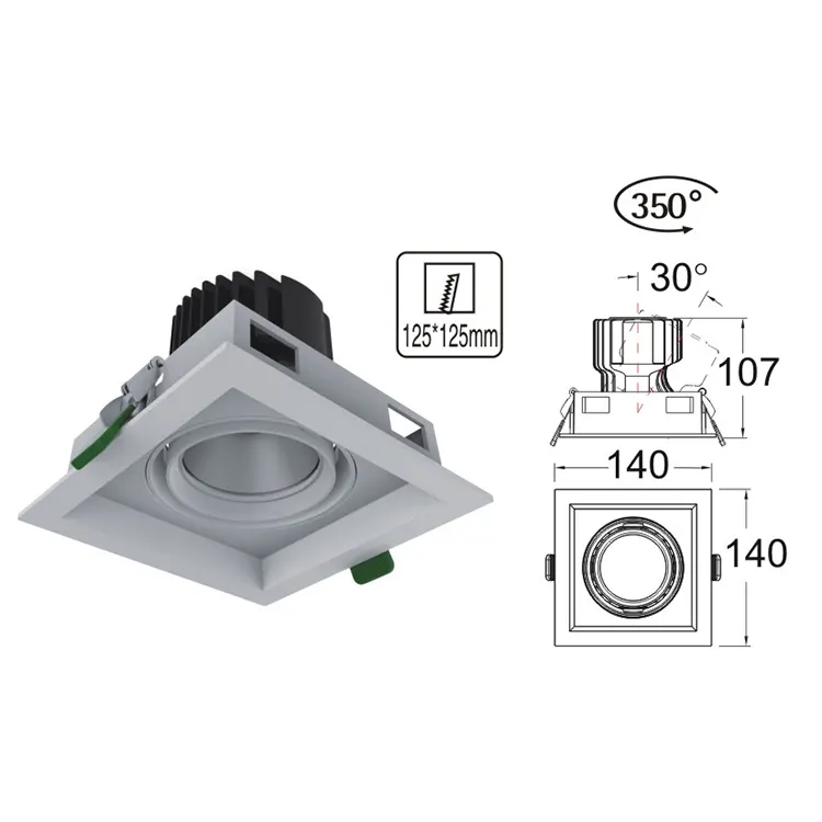Adjustable Recessed Square COB LED Grille Spotlight 24W