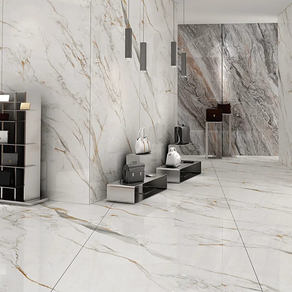 Marble-Look Glossy Sintered Stone Slab 1600x3200mm