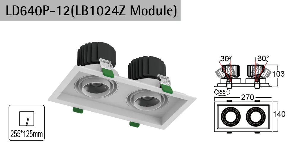 Rotatable Recessed Square LED Grille Spotlight