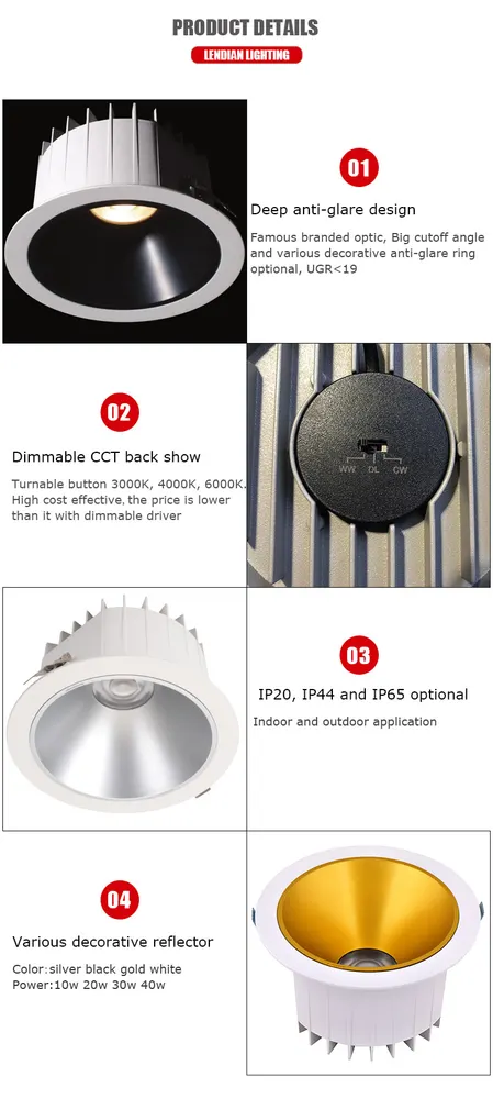 Recessed Aluminum COB LED Downlight 10W IP54/IP65