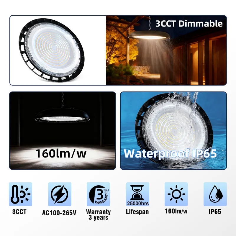 Aluminum UFO LED High Bay Light 100-200W IP65 3CCT Selectable
