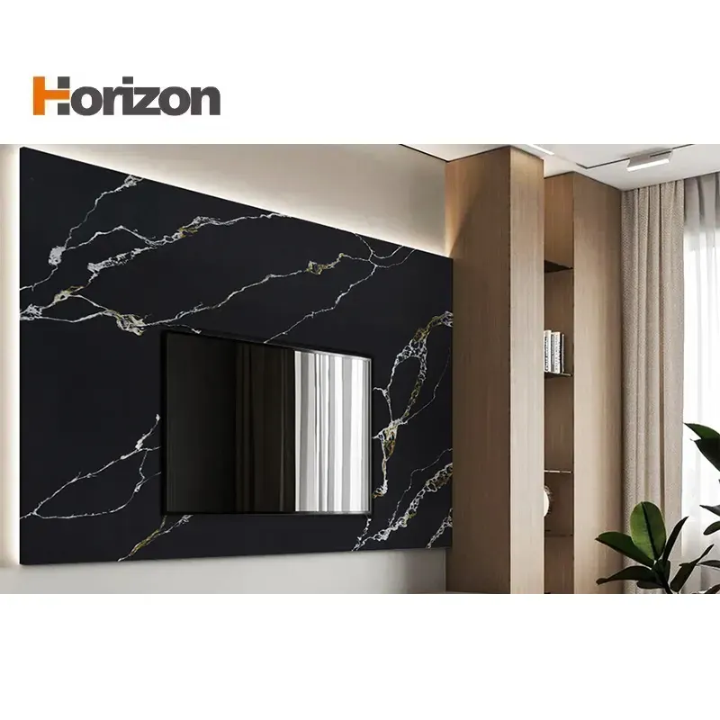 Calacatta Black Polished Engineered Quartz Slab 3200x1600mm