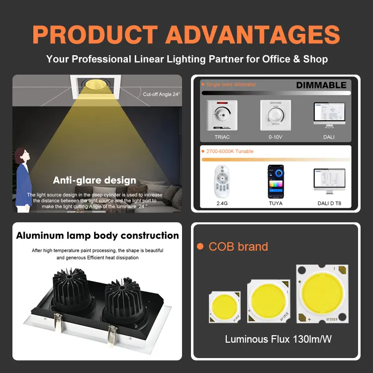 Adjustable Recessed Aluminum LED Downlight 90W