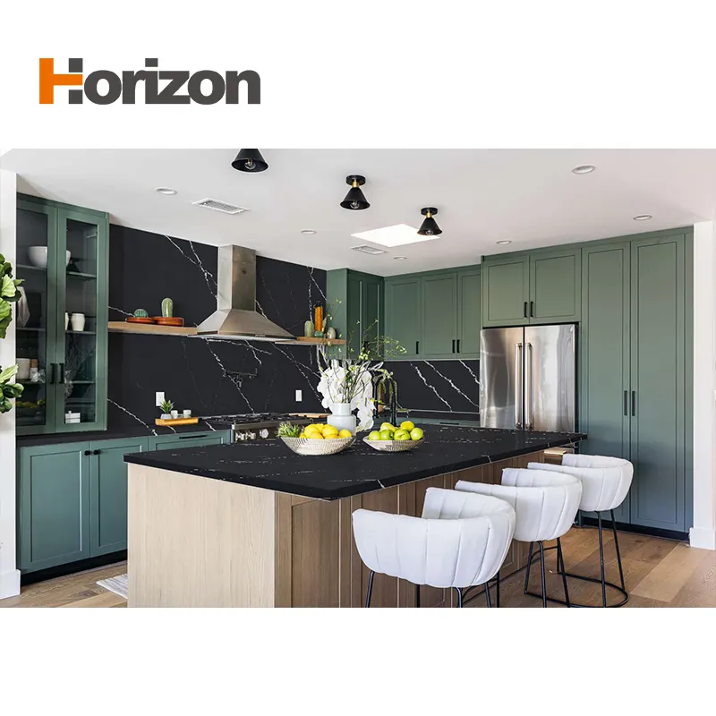 Calacatta Black Polished Engineered Quartz Slab 3200x1600mm