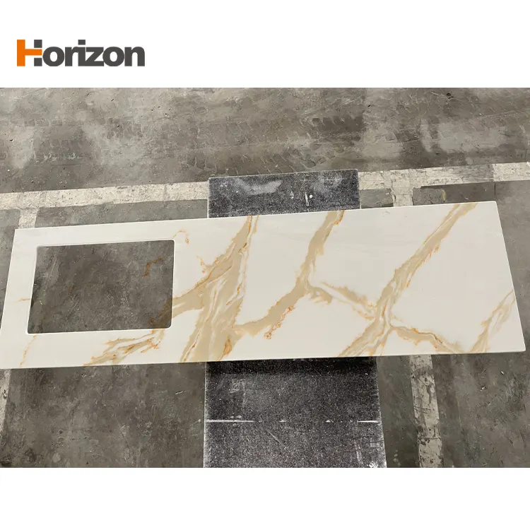 White/Gold Engineered Quartz Slab 3200x1600mm