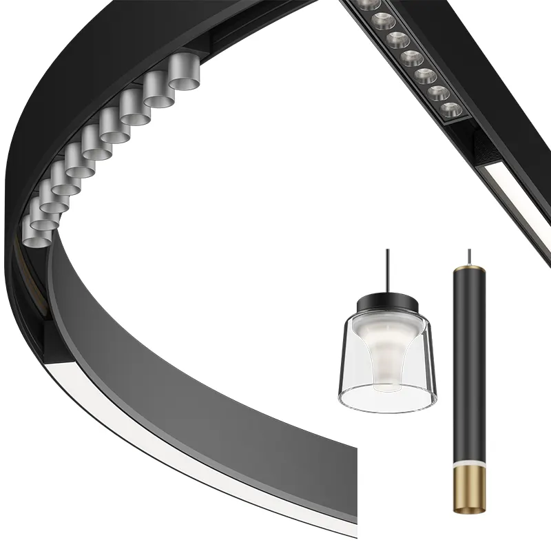 Adjustable Recessed Aluminum Magnetic LED Track Spotlight Black 48V For 2-Wire Track