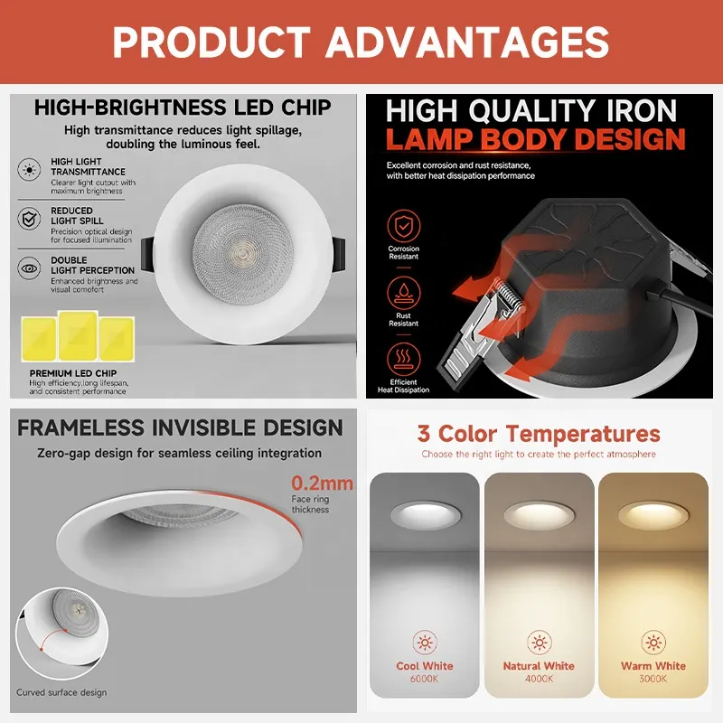 Anti-Glare Trimless Recessed LED Downlight 7W