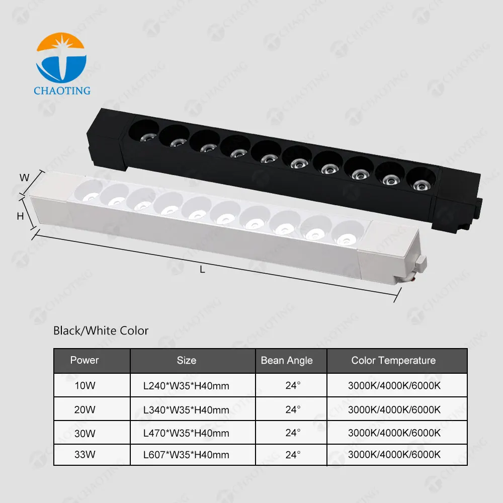 Rotatable Aluminum COB LED Track Grille Spotlight 10-30W For 2-Wire Track