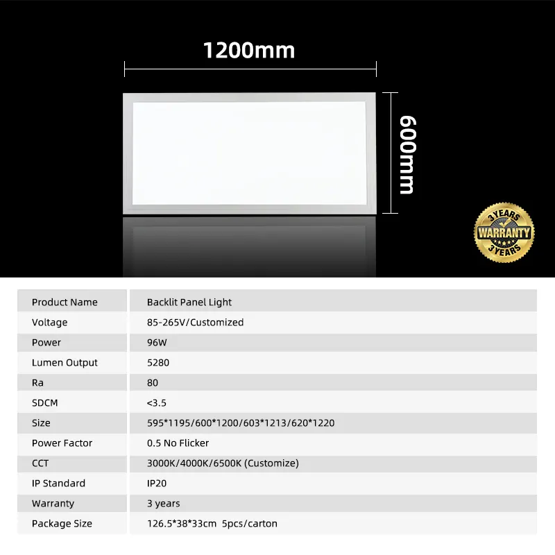 Recessed Square Aluminum LED Panel Light 600x600/300x1200 48W