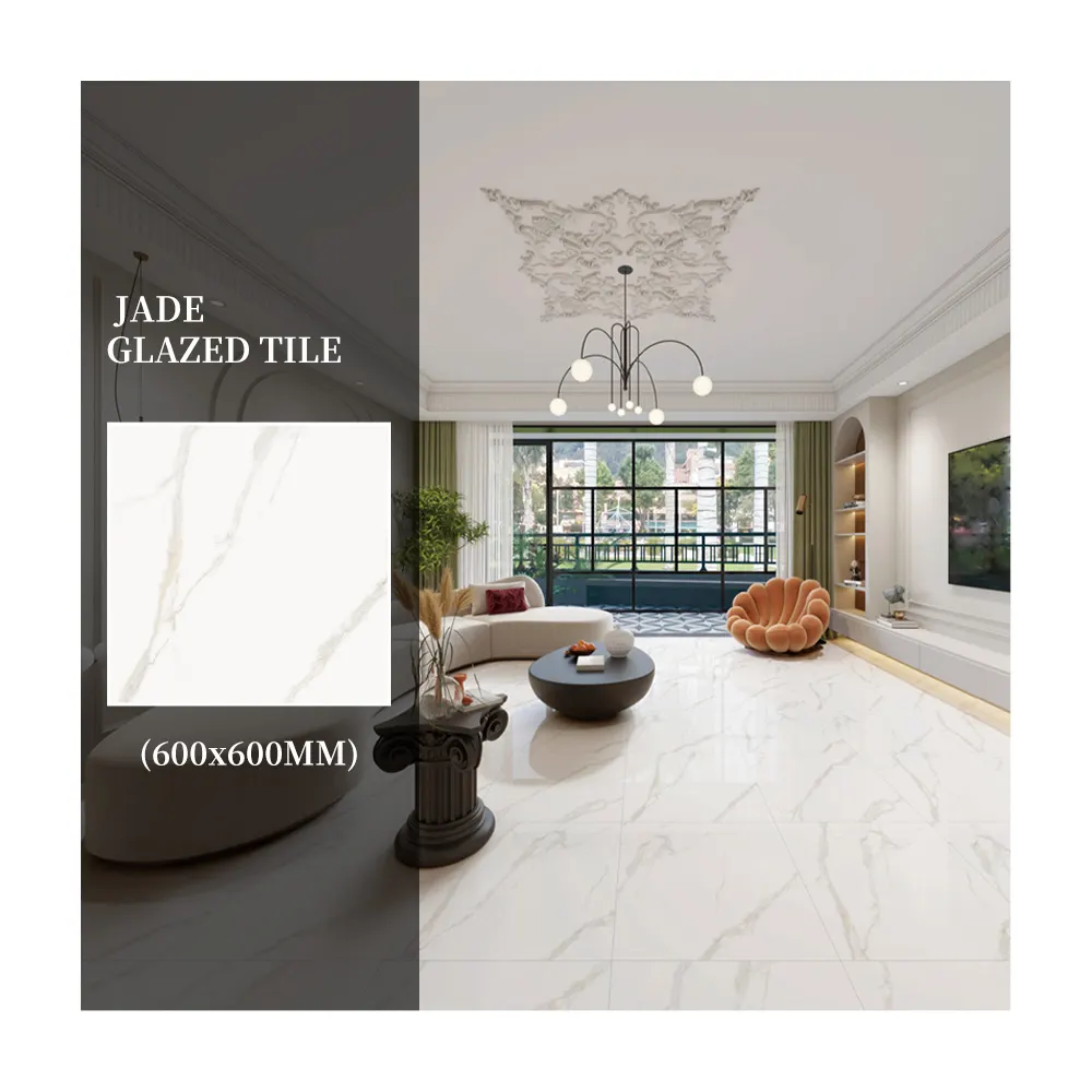 Glossy Stone-Look Porcelain Floor Tile 600x600mm