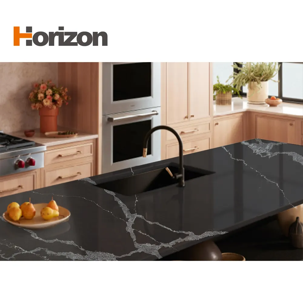 White/Black Engineered Quartz Slab 3200x1600mm