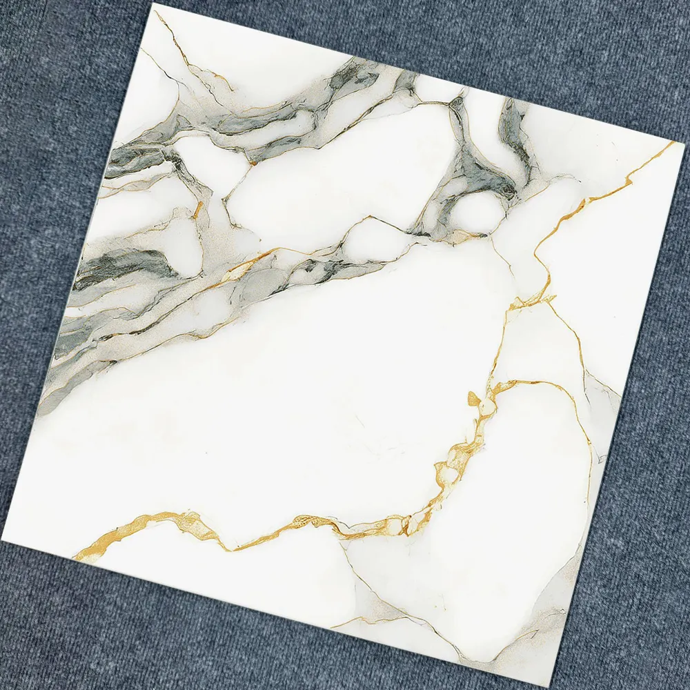 Non-Slip Marble-Look Gold Porcelain Wall And Floor Tile 600x600mm