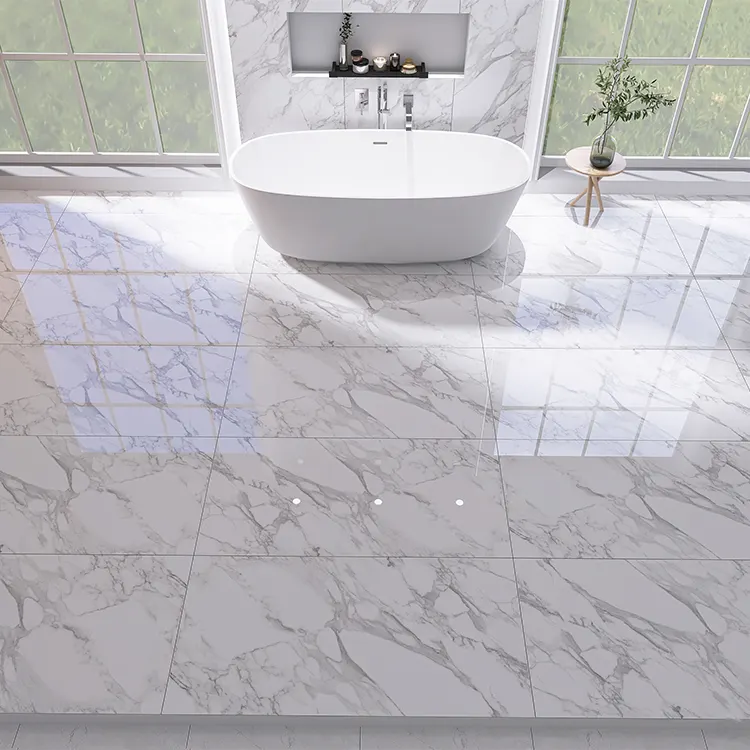 Marble-Look White Polished Porcelain Wall And Floor Tile 600x1200mm