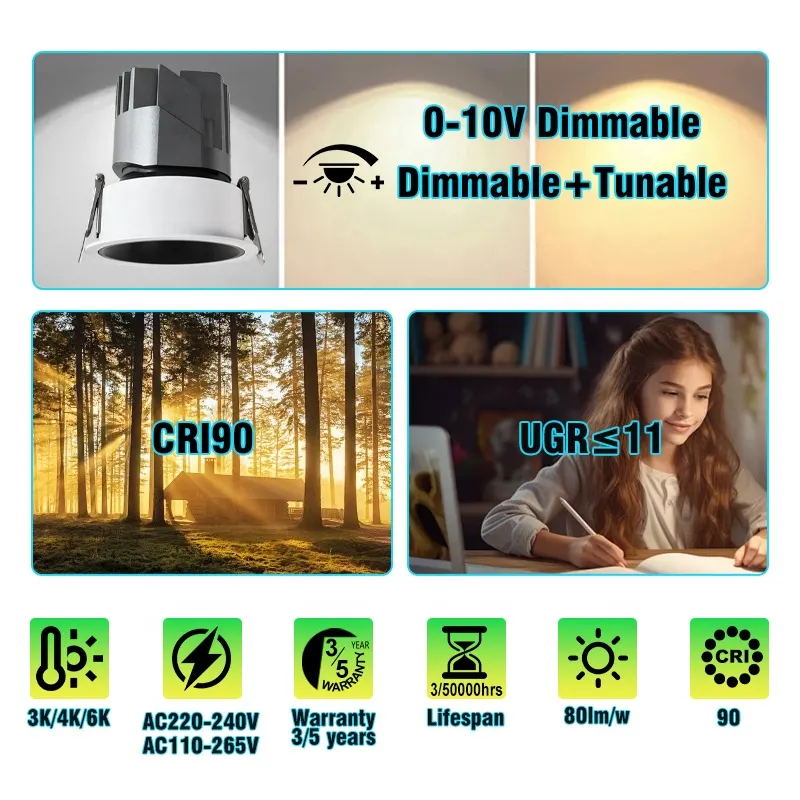 Adjustable Smart Dimmable Recessed LED Downlight 10/12W 75mm