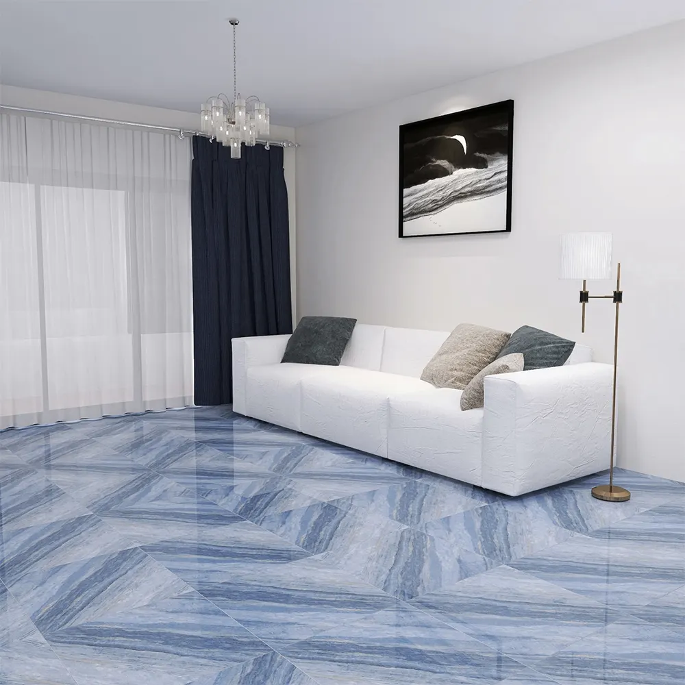 Marble-Look Blue Porcelain Floor Tile 600x600mm