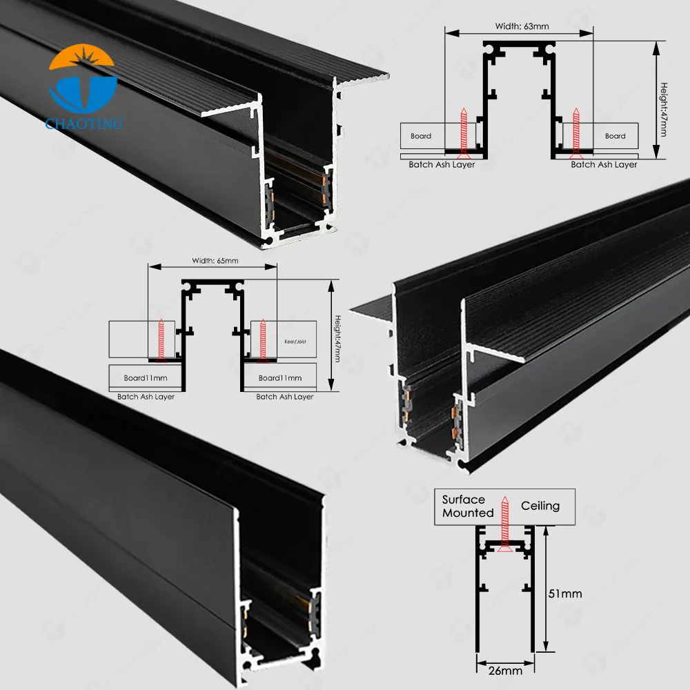 Recessed/Surface-Mounted Aluminum Magnetic Linear LED Track Light Black 6-40W 48V