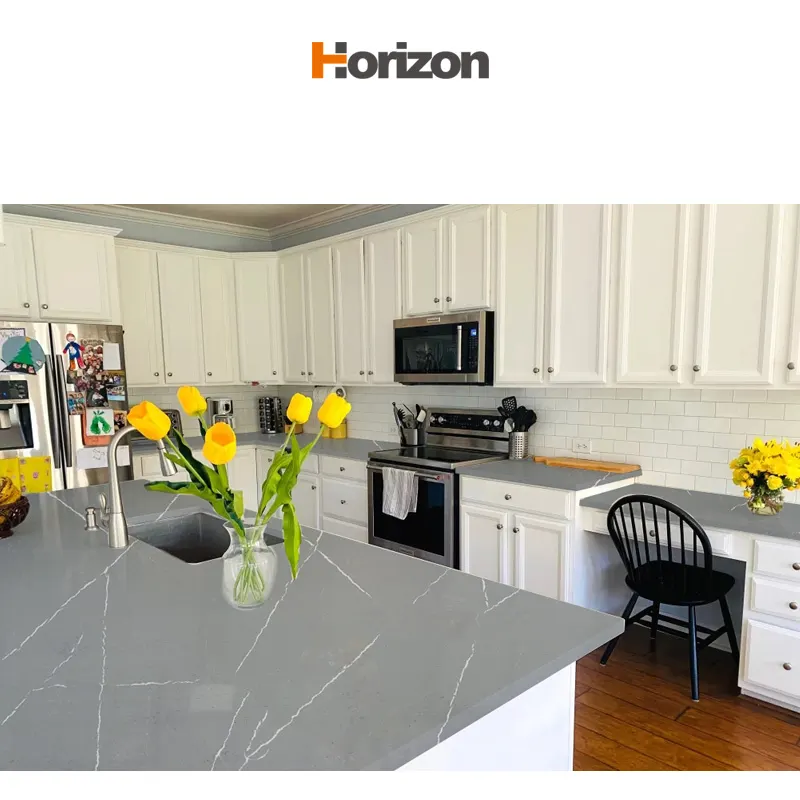 Gray Glossy Engineered Quartz Slab 3200x1600mm