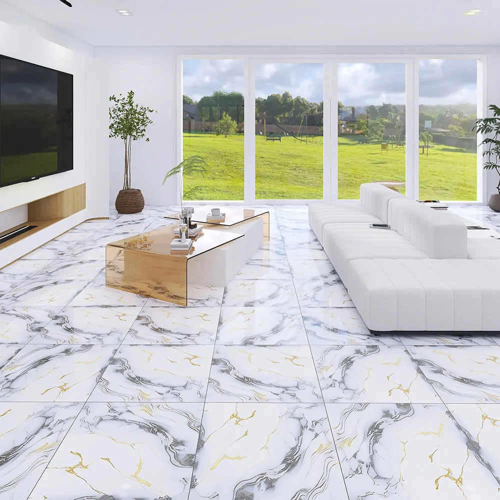 Stone-Look Gold Polished Porcelain Wall And Floor Tile 600x600mm