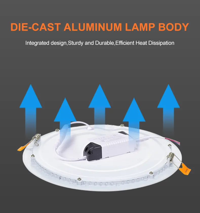 Dimmable Recessed Round LED Panel Light 3-24W 6in 6000K
