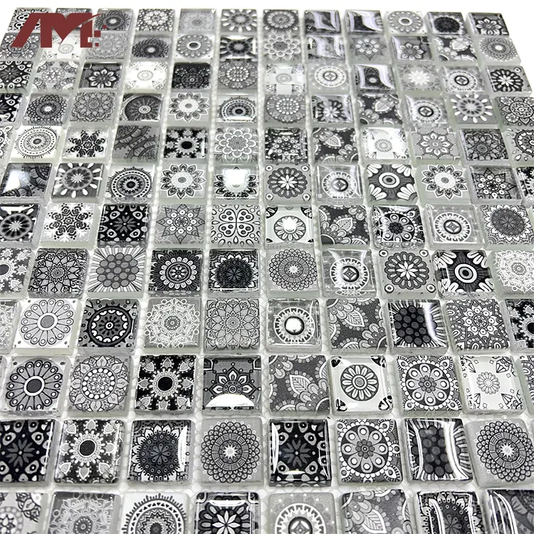 Gray/Black Glossy Glass Mosaic Tile 297x297x7mm
