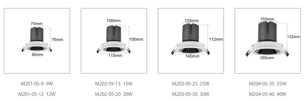Adjustable Dimmable Recessed COB LED Downlight 9-40W 4in 75/100m