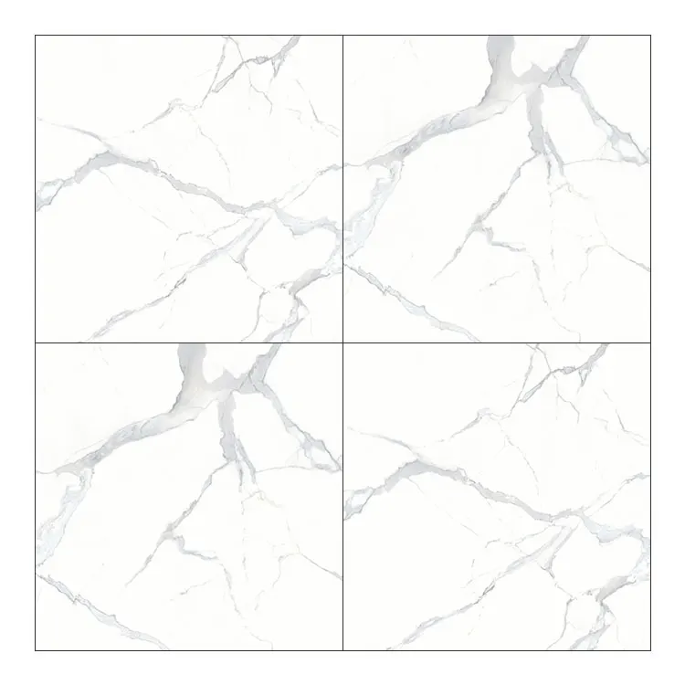 Non-Slip Marble-Look White Glazed Porcelain Floor Tile 600x600mm