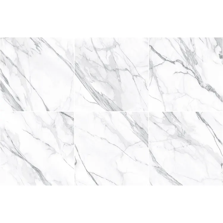 Marble-Look White Glossy Porcelain Wall And Floor Tile 600x600mm