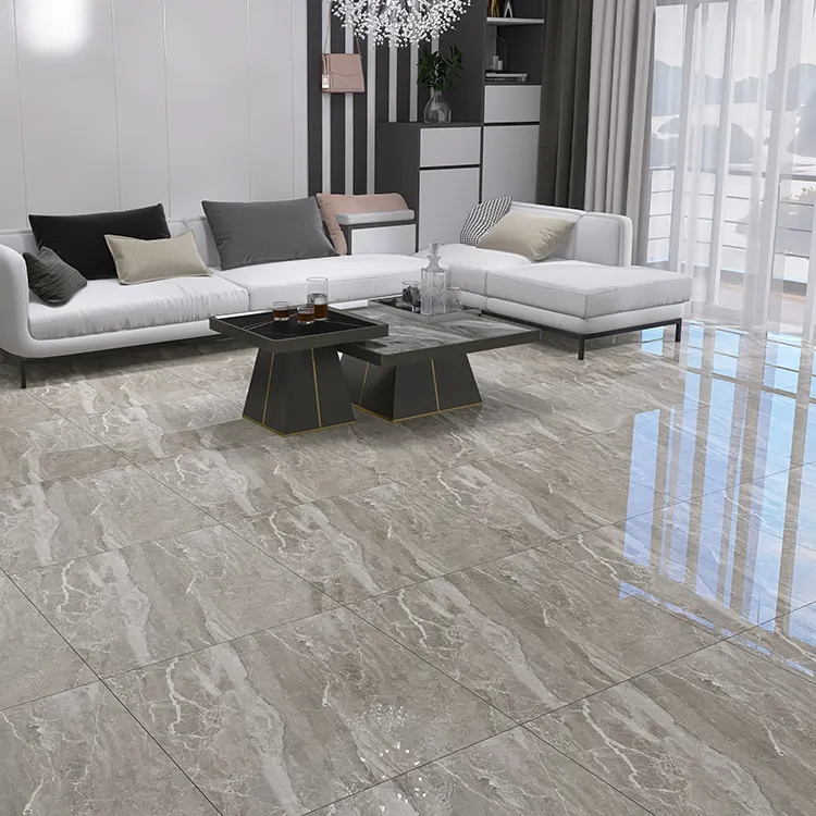 Stone-Look Gray Glossy Porcelain Floor Tile 600x600mm