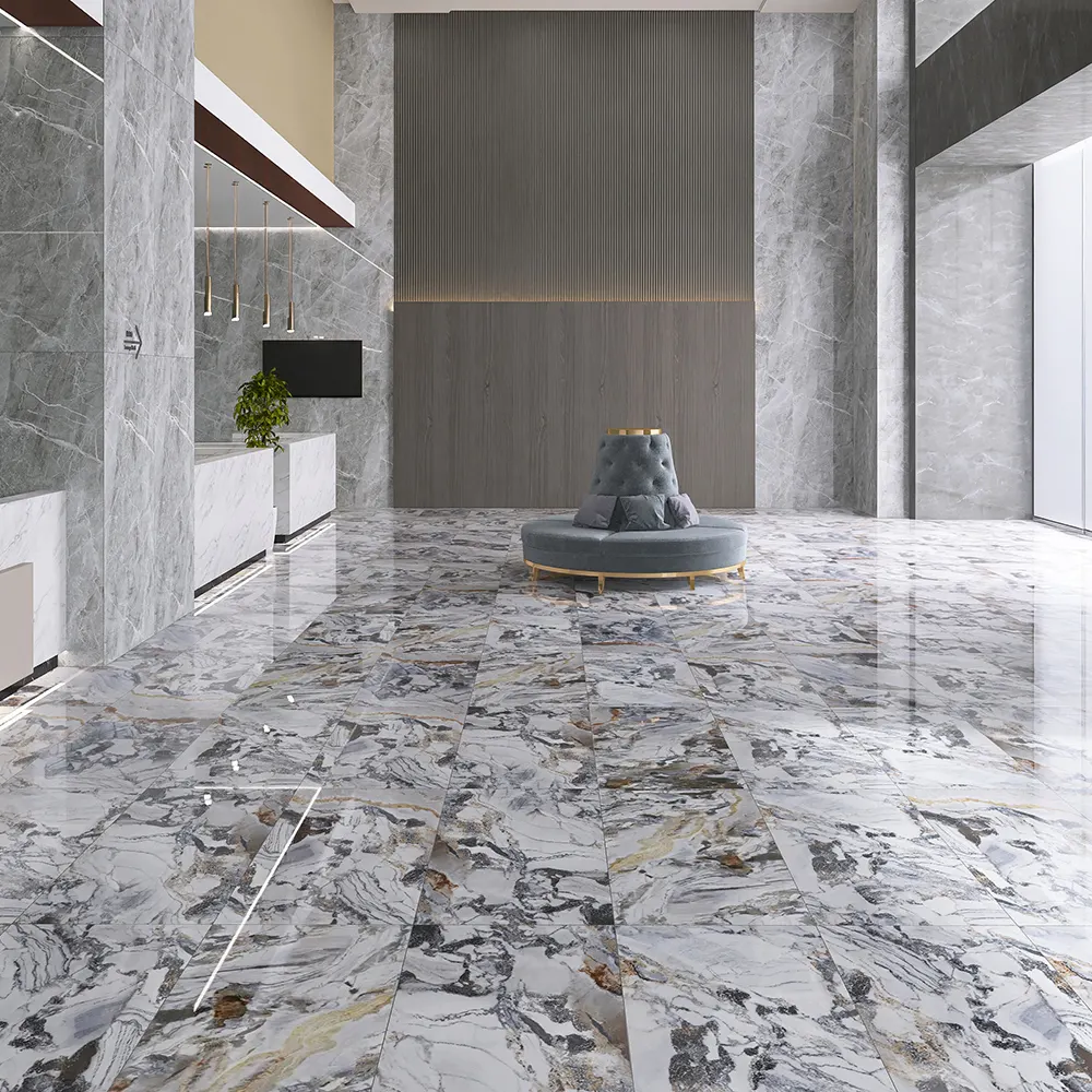 Non-Slip Marble-Look Brown Polished Porcelain Wall And Floor Tile 600x1200mm