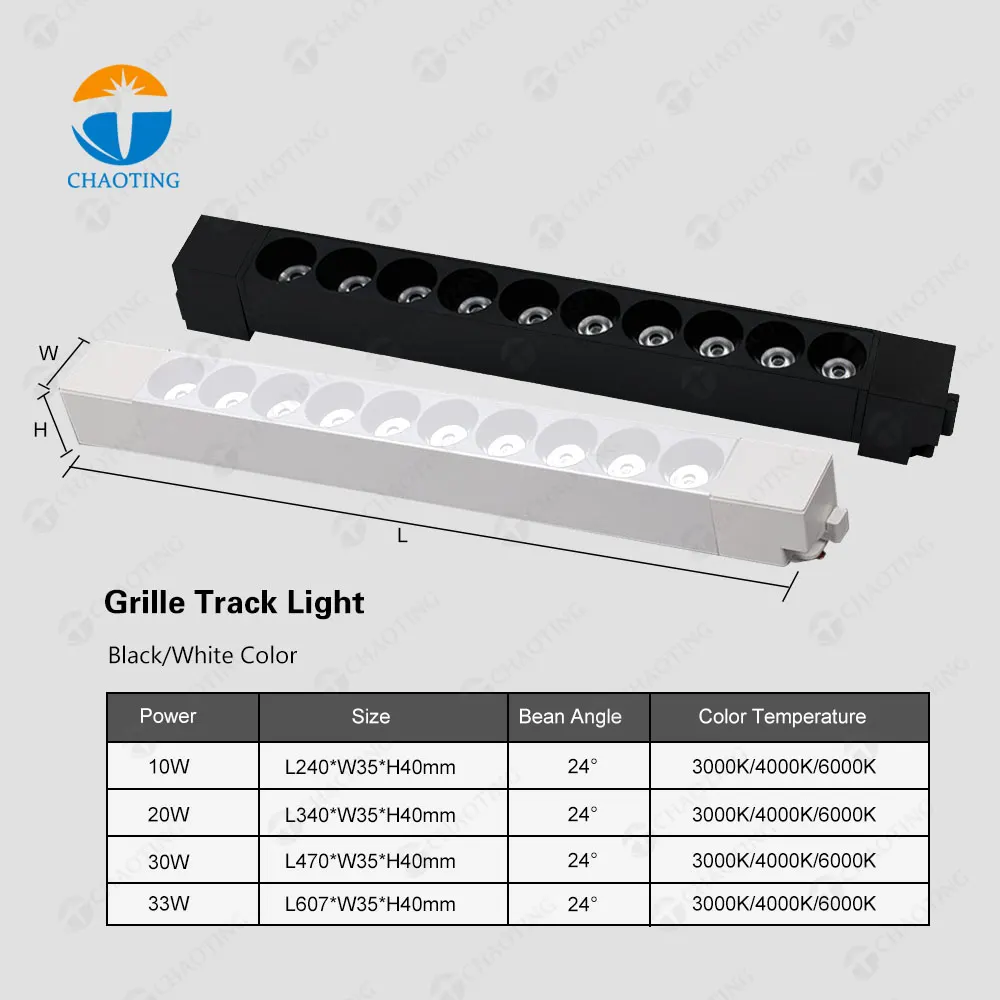 Rotatable Aluminum LED Track Grille Spotlight 10-40W for 2-Wire Track