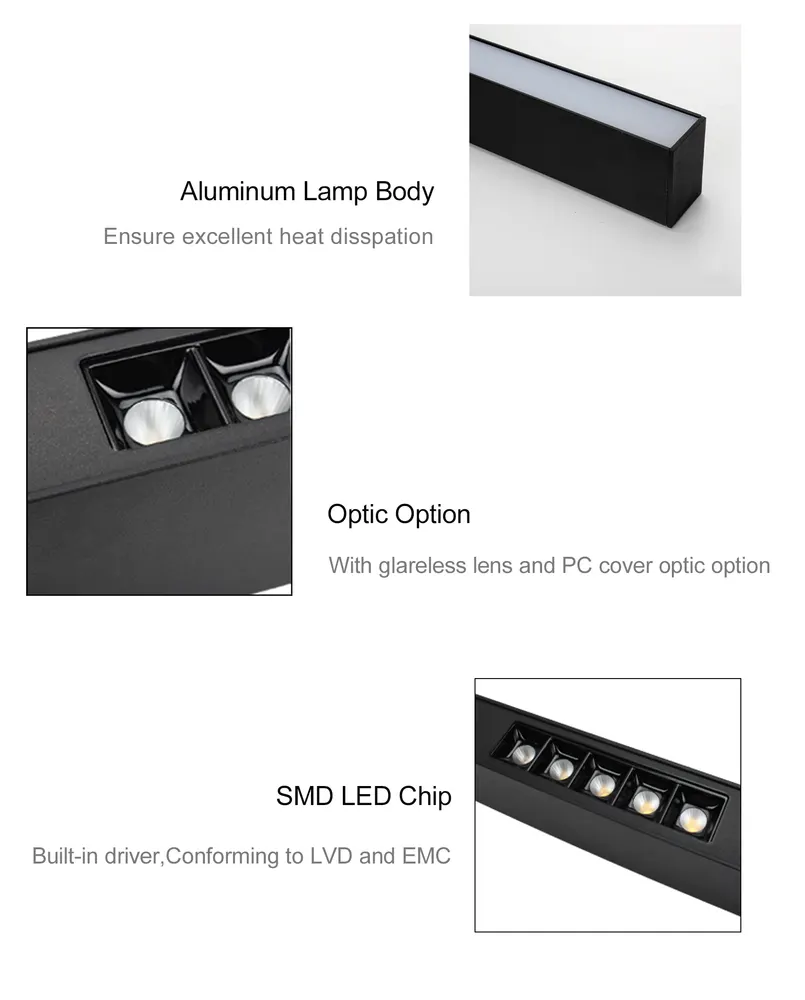 Aluminum Linear LED Pendant Light 1180x43x66mm Black/White 20-50W