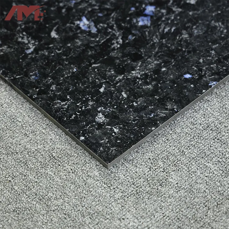Terrazzo-Look Black Polished Porcelain Floor Tile 600x600mm