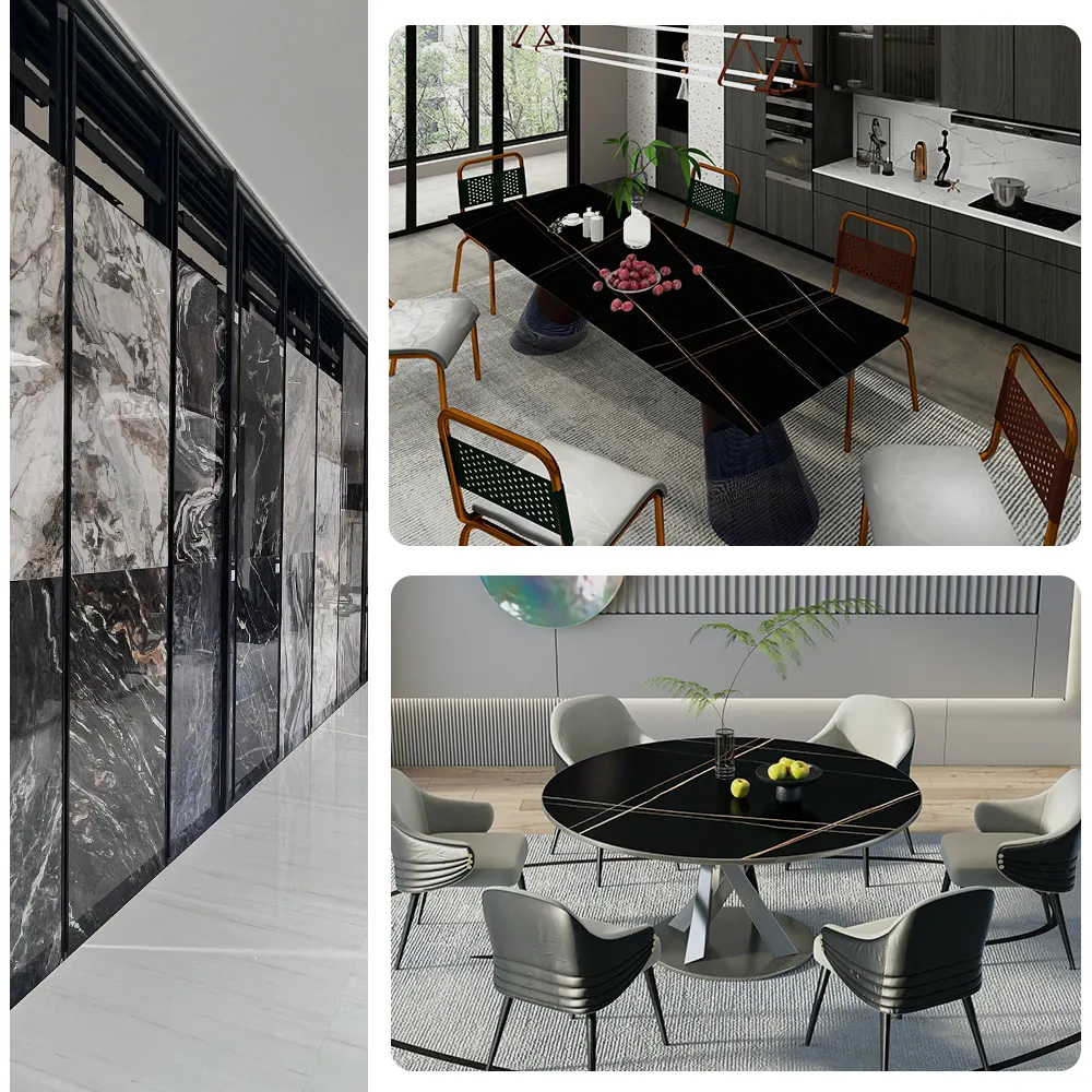 Marble-Look Black Sintered Stone Slab 1600x3200x15mm